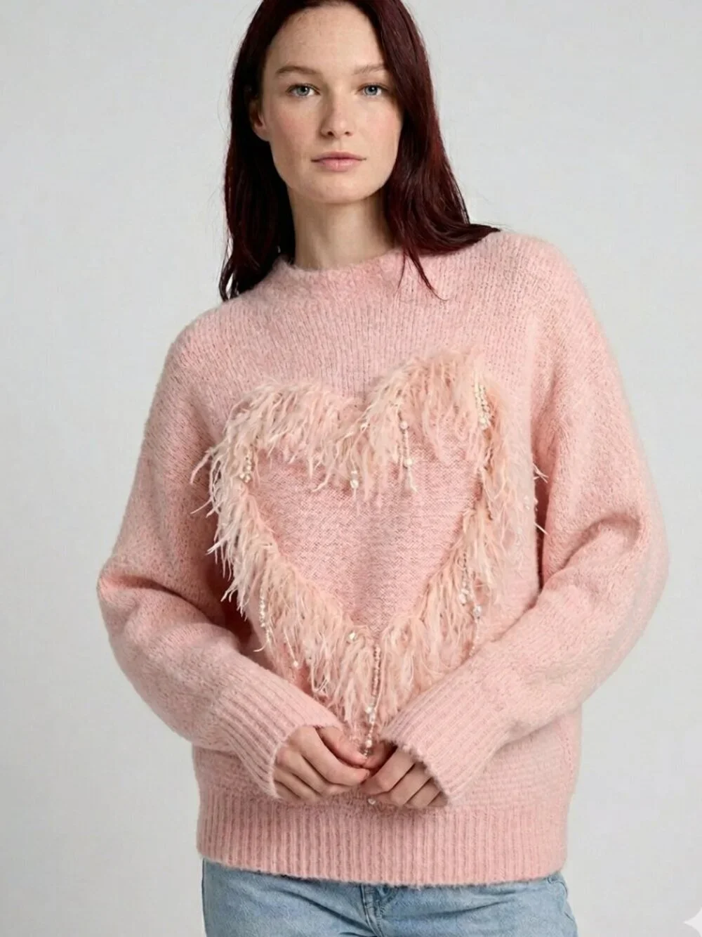 Molly Bracken Fuzzy Heart Knit Sweater